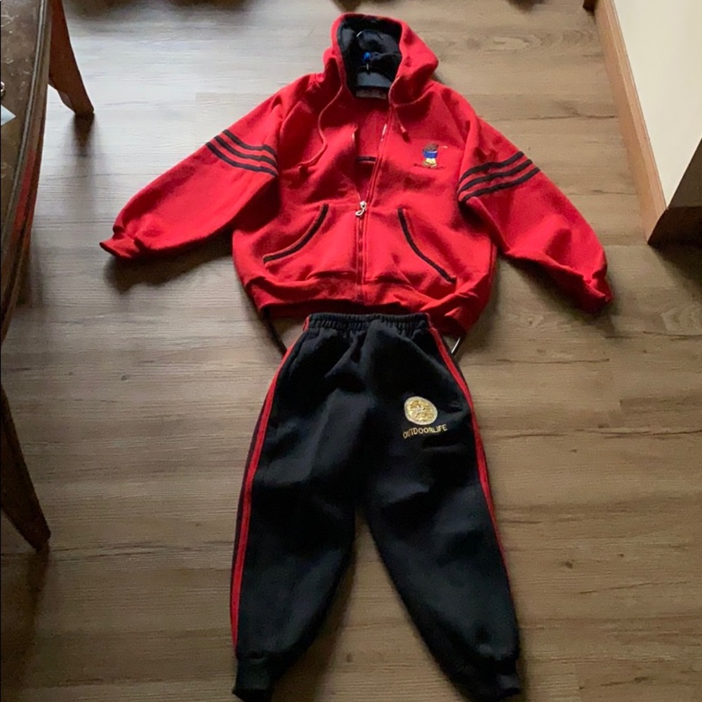 Red sweatshirt and sweatpants set